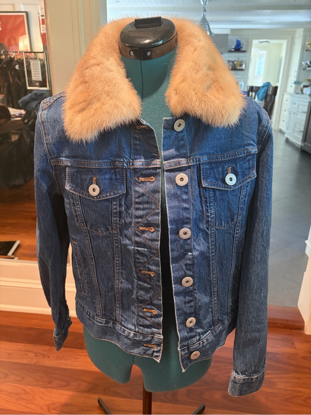 JAG Denim Jacket with Real Cream/Beige Mink Fur Detachable Collar